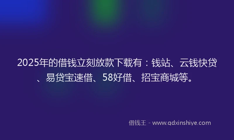 2025年的借钱立刻放款下载有:钱站、云钱快贷、易贷宝速借、58好借、招宝商城等。