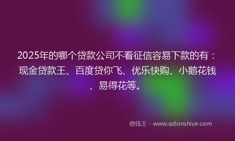2025年的哪个贷款公司不看征信容易下款的有：现金贷款王、百度贷你飞、优乐快购、小鹅花钱、易得花等。