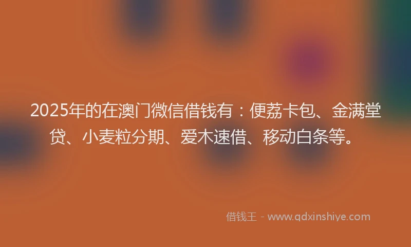 2025年的在澳门微信借钱有：便荔卡包、金满堂贷、小麦粒分期、爱木速借、移动白条等。