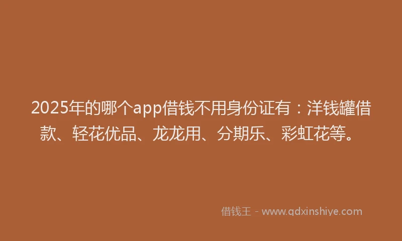 2025年的哪个app借钱不用身份证有：洋钱罐借款、轻花优品、龙龙用、分期乐、彩虹花等。