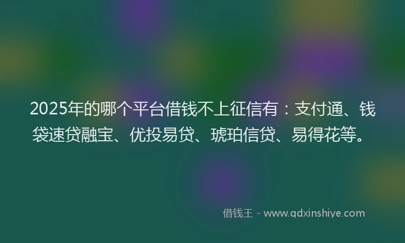 2025年的哪个平台借钱不上征信有：支付通、钱袋速贷融宝、优投易贷、琥珀信贷、易得花等。