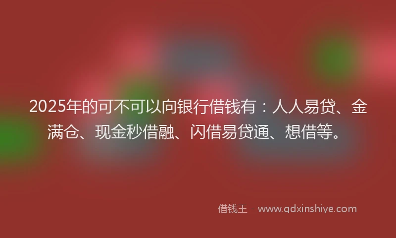 2025年的可不可以向银行借钱有：人人易贷、金满仓、现金秒借融、闪借易贷通、想借等。