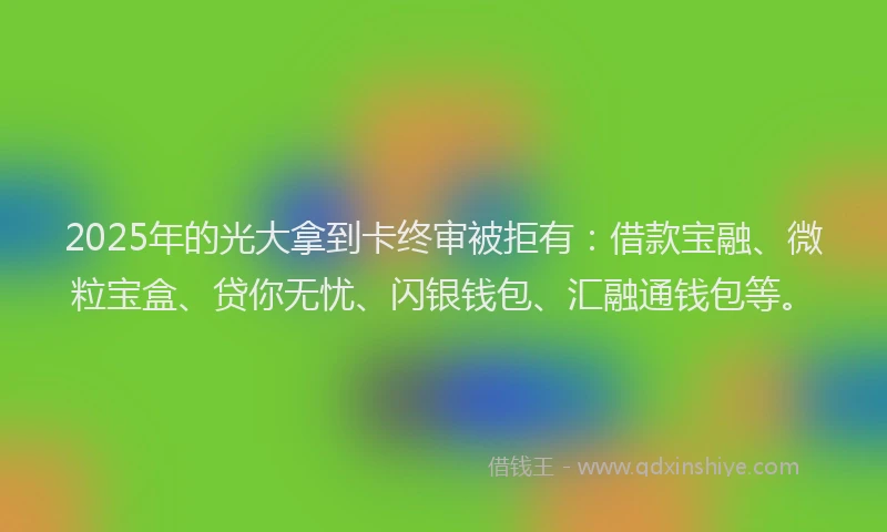 2025年的光大拿到卡终审被拒有：借款宝融、微粒宝盒、贷你无忧、闪银钱包、汇融通钱包等。