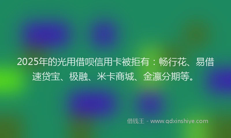 2025年的光用借呗信用卡被拒有：畅行花、易借速贷宝、极融、米卡商城、金瀛分期等。