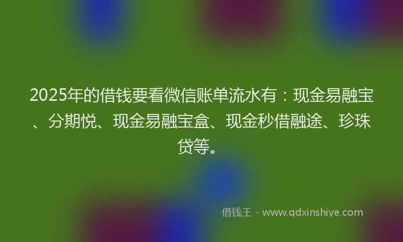 2025年的借钱要看微信账单流水有：现金易融宝、分期悦、现金易融宝盒、现金秒借融途、珍珠贷等。