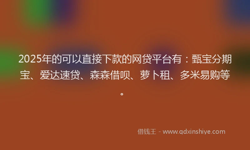 2025年的可以直接下款的网贷平台有：甄宝分期宝、爱达速贷、森森借呗、萝卜租、多米易购等。
