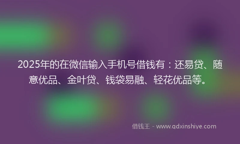 2025年的在微信输入手机号借钱有：还易贷、随意优品、金叶贷、钱袋易融、轻花优品等。