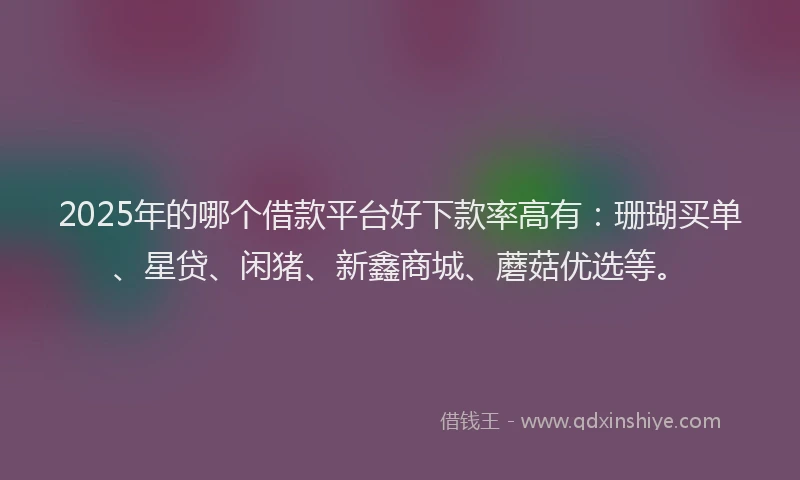 2025年的哪个借款平台好下款率高有：珊瑚买单、星贷、闲猪、新鑫商城、蘑菇优选等。