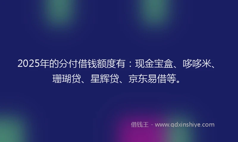2025年的分付借钱额度有：现金宝盒、哆哆米、珊瑚贷、星辉贷、京东易借等。