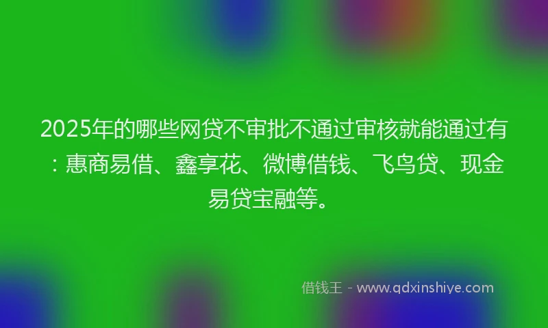 2025年的哪些网贷不审批不通过审核就能通过有：惠商易借、鑫享花、微博借钱、飞鸟贷、现金易贷宝融等。