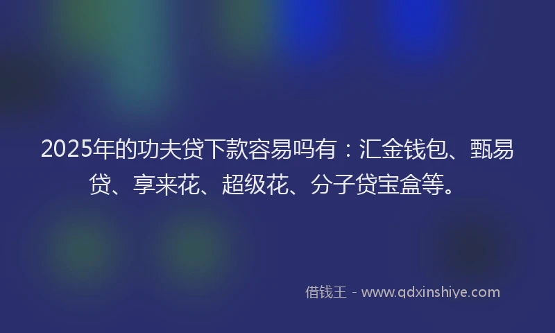 2025年的功夫贷下款容易吗有：汇金钱包、甄易贷、享来花、超级花、分子贷宝盒等。