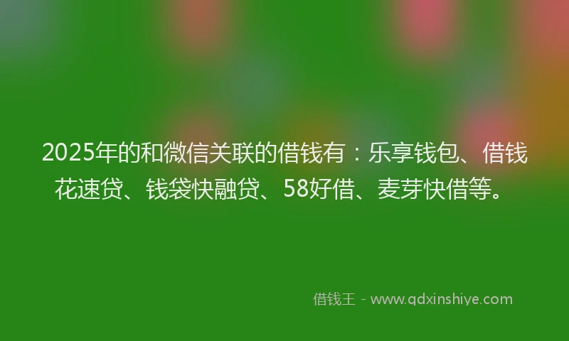 2025年的和微信关联的借钱有：乐享钱包、借钱花速贷、钱袋快融贷、58好借、麦芽快借等。