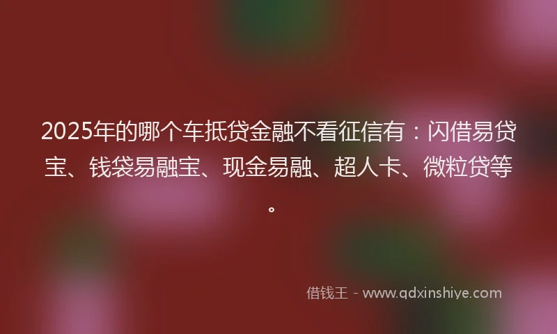 2025年的哪个车抵贷金融不看征信有：闪借易贷宝、钱袋易融宝、现金易融、超人卡、微粒贷等。