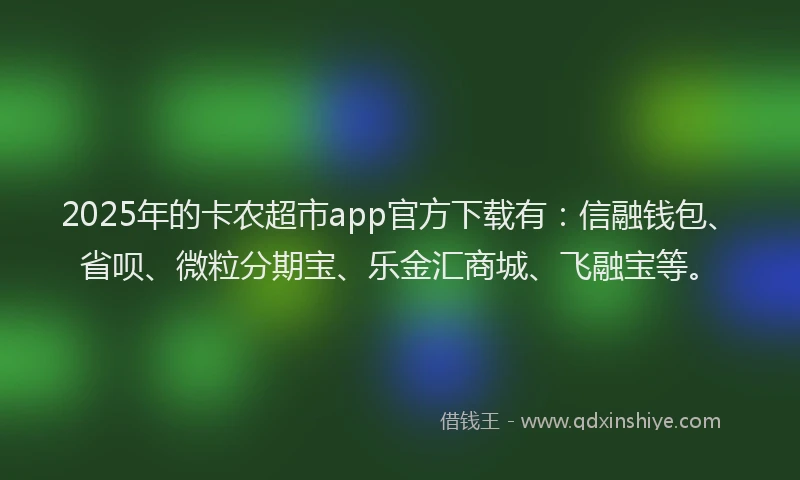 2025年的卡农超市app官方下载有：信融钱包、省呗、微粒分期宝、乐金汇商城、飞融宝等。