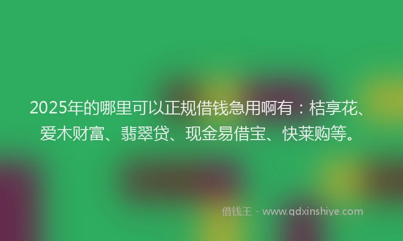 2025年的哪里可以正规借钱急用啊有：桔享花、爱木财富、翡翠贷、现金易借宝、快莱购等。