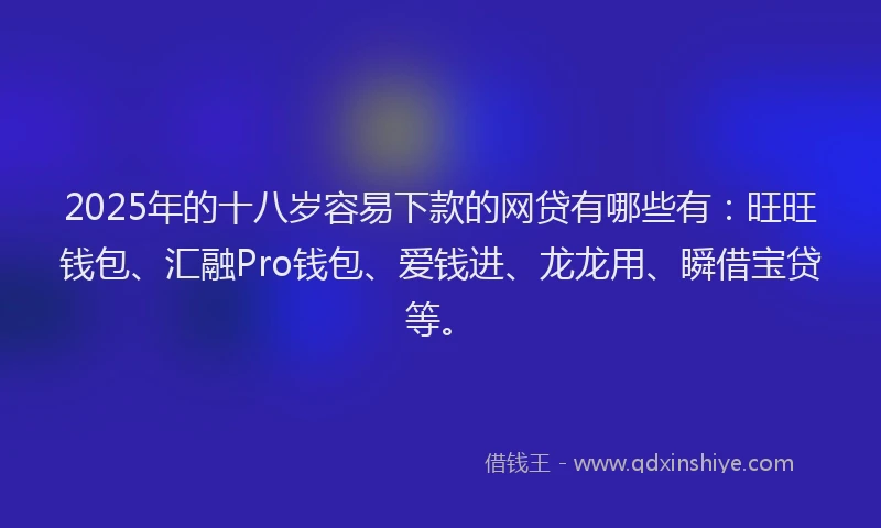 2025年的十八岁容易下款的网贷有哪些有：旺旺钱包、汇融Pro钱包、爱钱进、龙龙用、瞬借宝贷等。