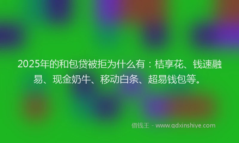 2025年的和包贷被拒为什么有：桔享花、钱速融易、现金奶牛、移动白条、超易钱包等。
