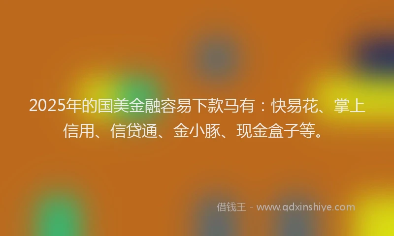 2025年的国美金融容易下款马有：快易花、掌上信用、信贷通、金小豚、现金盒子等。