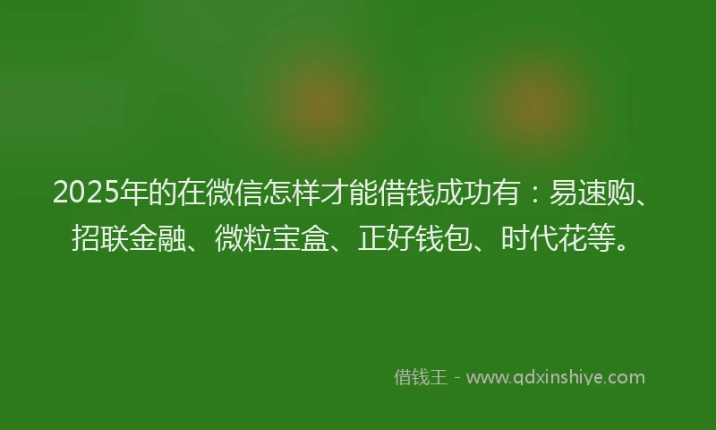 2025年的在微信怎样才能借钱成功有：易速购、招联金融、微粒宝盒、正好钱包、时代花等。