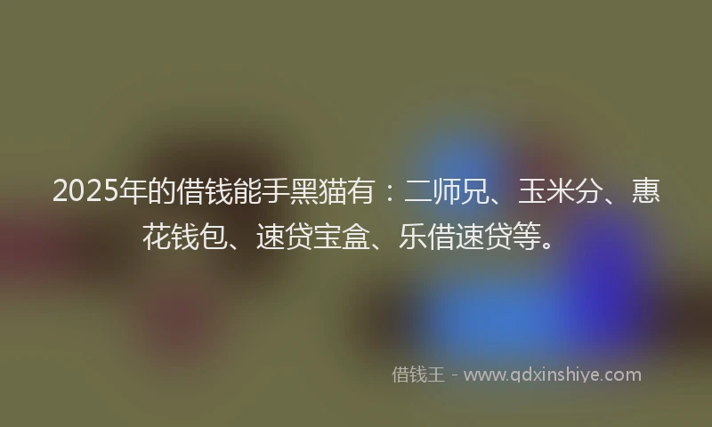 2025年的借钱能手黑猫有：二师兄、玉米分、惠花钱包、速贷宝盒、乐借速贷等。