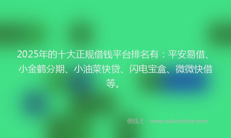 2025年的十大正规借钱平台排名有：平安易借、小金鹤分期、小油菜快贷、闪电宝盒、微微快借等。
