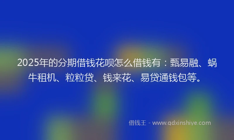 2025年的分期借钱花呗怎么借钱有：甄易融、蜗牛租机、粒粒贷、钱来花、易贷通钱包等。