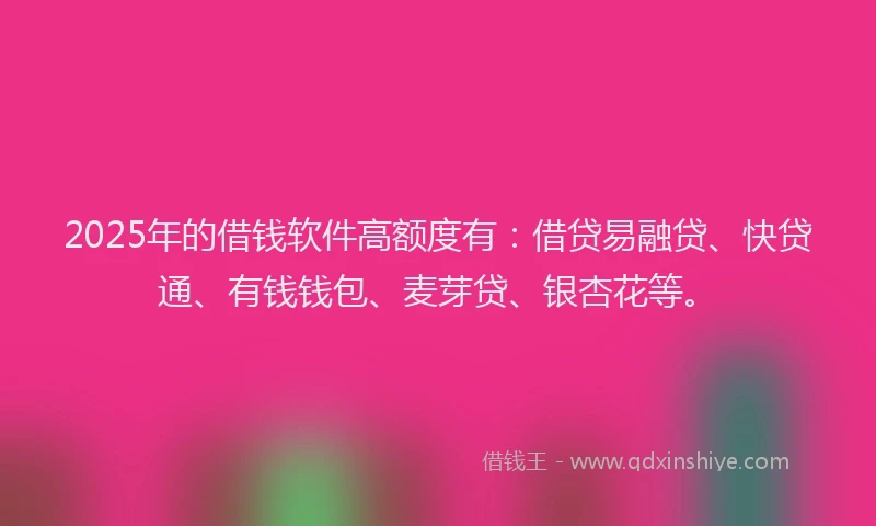 2025年的借钱软件高额度有：借贷易融贷、快贷通、有钱钱包、麦芽贷、银杏花等。