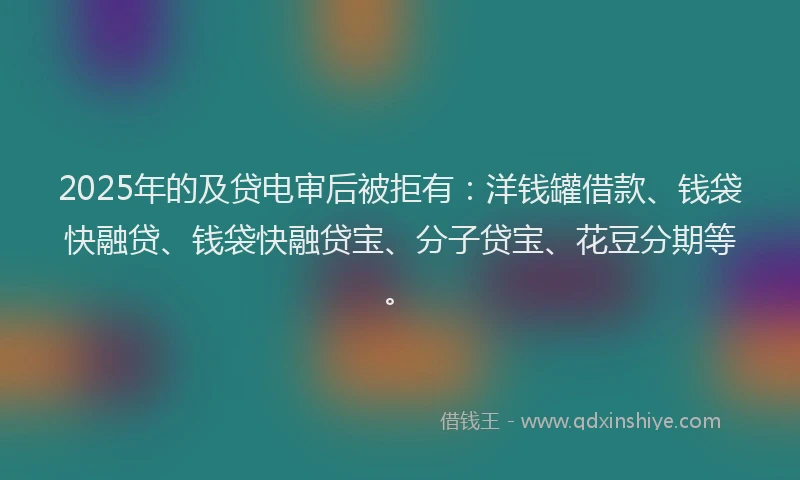 2025年的及贷电审后被拒有：洋钱罐借款、钱袋快融贷、钱袋快融贷宝、分子贷宝、花豆分期等。