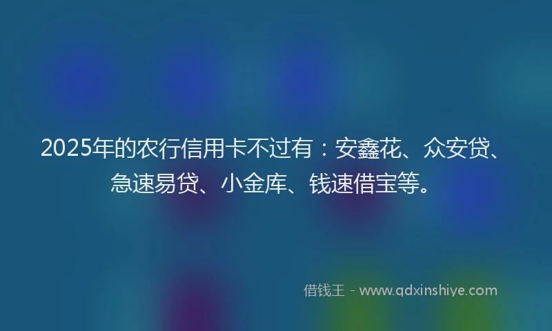 2025年的农行信用卡不过有：安鑫花、众安贷、急速易贷、小金库、钱速借宝等。