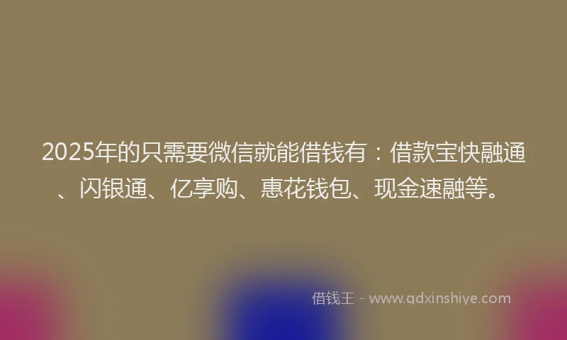 2025年的只需要微信就能借钱有：借款宝快融通、闪银通、亿享购、惠花钱包、现金速融等。