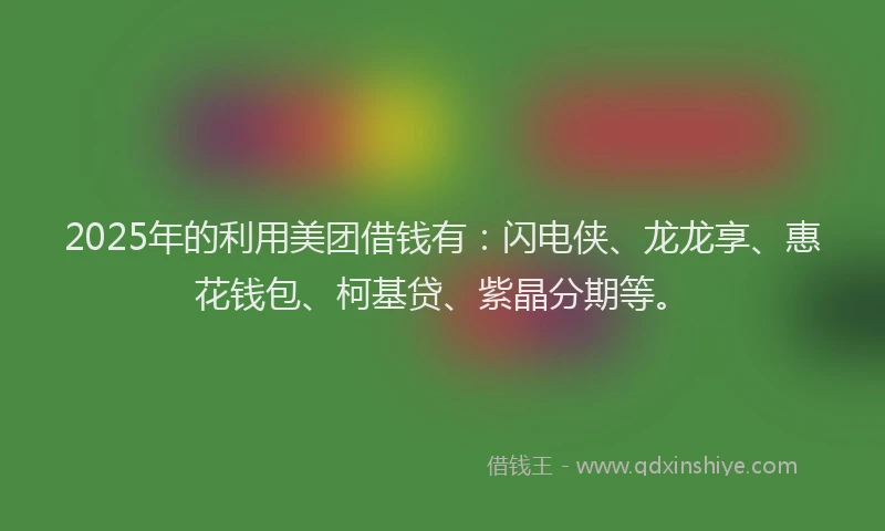 2025年的利用美团借钱有：闪电侠、龙龙享、惠花钱包、柯基贷、紫晶分期等。