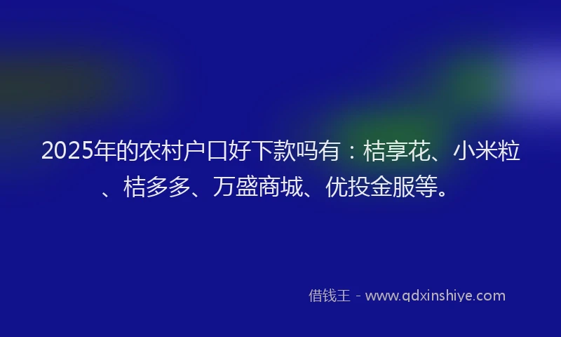 2025年的农村户口好下款吗有：桔享花、小米粒、桔多多、万盛商城、优投金服等。
