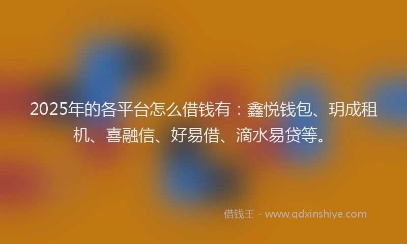 2025年的各平台怎么借钱有：鑫悦钱包、玥成租机、喜融信、好易借、滴水易贷等。