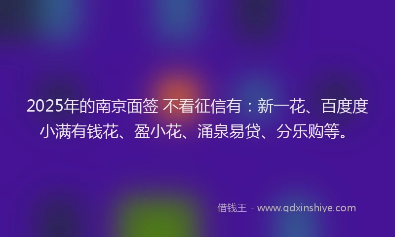 2025年的南京面签 不看征信有：新一花、百度度小满有钱花、盈小花、涌泉易贷、分乐购等。