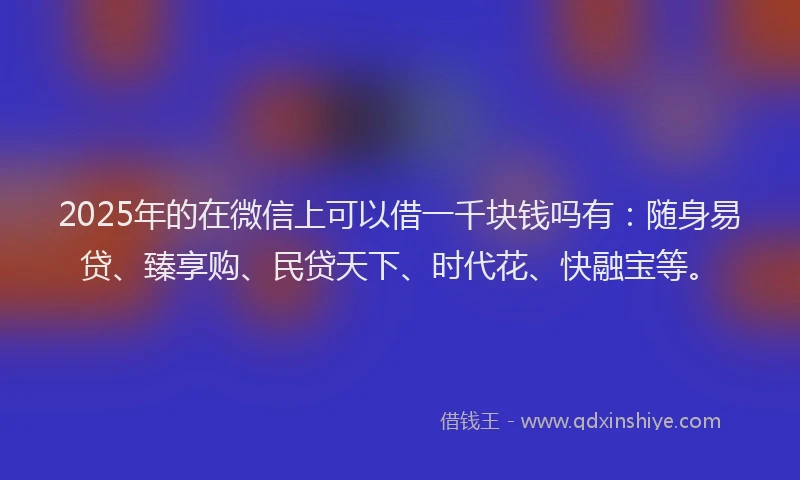 2025年的在微信上可以借一千块钱吗有：随身易贷、臻享购、民贷天下、时代花、快融宝等。