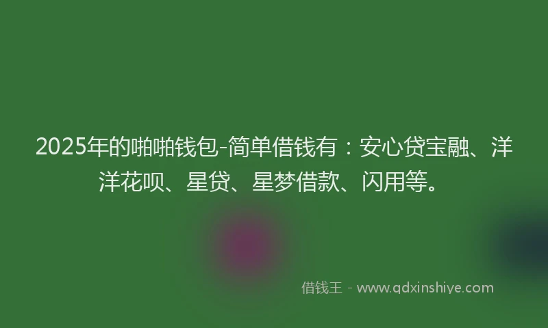 2025年的啪啪钱包-简单借钱有：安心贷宝融、洋洋花呗、星贷、星梦借款、闪用等。