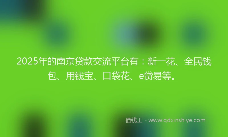 2025年的南京贷款交流平台有：新一花、全民钱包、用钱宝、口袋花、e贷易等。