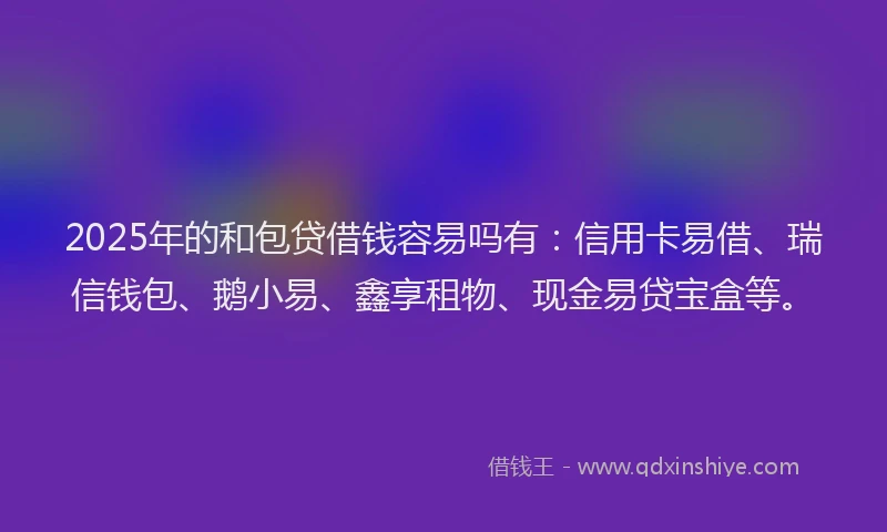 2025年的和包贷借钱容易吗有：信用卡易借、瑞信钱包、鹅小易、鑫享租物、现金易贷宝盒等。