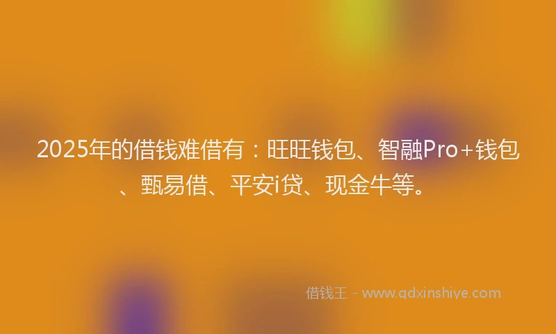 2025年的借钱难借有：旺旺钱包、智融Pro+钱包、甄易借、平安i贷、现金牛等。