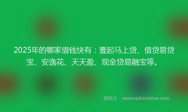 2025年的哪家借钱快有：壹起马上贷、借贷易贷宝、安逸花、天天盈、现金贷易融宝等。