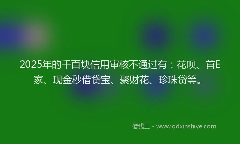 2025年的千百块信用审核不通过有：花呗、首E家、现金秒借贷宝、聚财花、珍珠贷等。