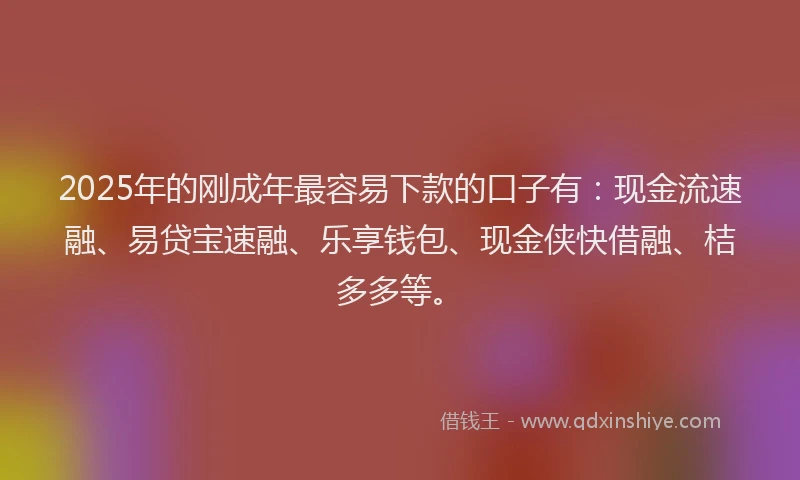 2025年的刚成年最容易下款的口子有：现金流速融、易贷宝速融、乐享钱包、现金侠快借融、桔多多等。