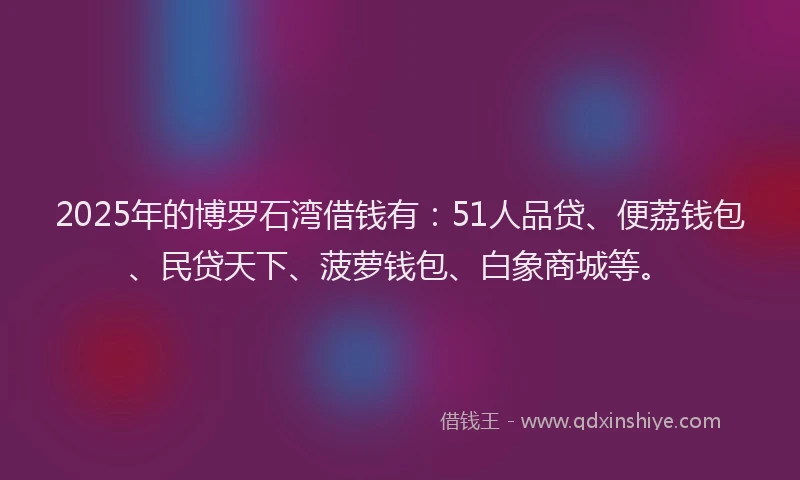 2025年的博罗石湾借钱有：51人品贷、便荔钱包、民贷天下、菠萝钱包、白象商城等。