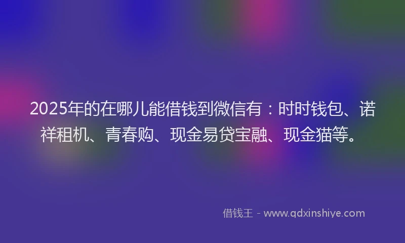 2025年的在哪儿能借钱到微信有：时时钱包、诺祥租机、青春购、现金易贷宝融、现金猫等。