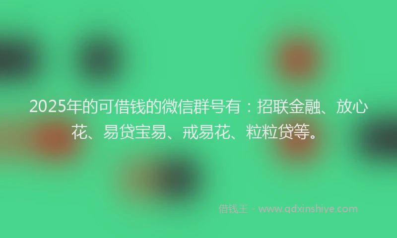 2025年的可借钱的微信群号有：招联金融、放心花、易贷宝易、戒易花、粒粒贷等。