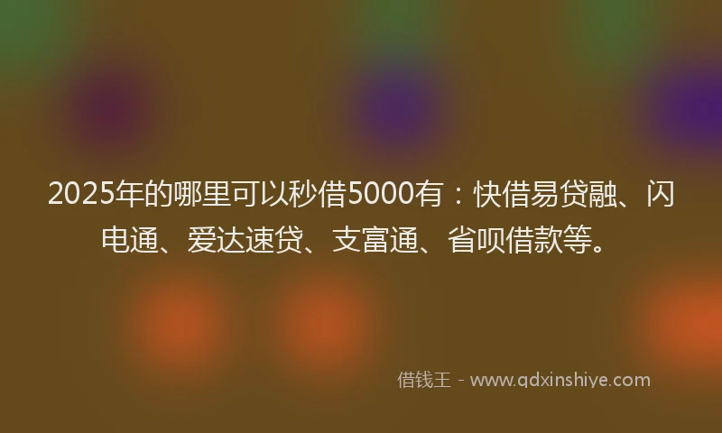 2025年的哪里可以秒借5000有：快借易贷融、闪电通、爱达速贷、支富通、省呗借款等。