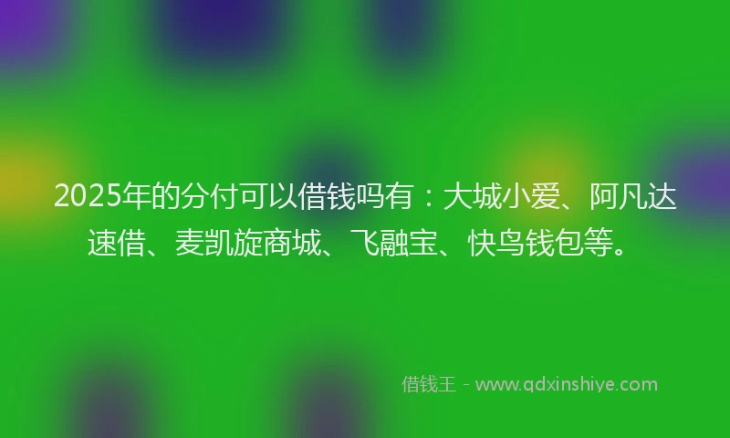 2025年的分付可以借钱吗有：大城小爱、阿凡达速借、麦凯旋商城、飞融宝、快鸟钱包等。