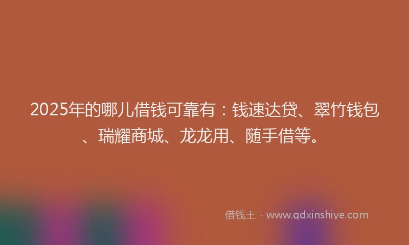 2025年的哪儿借钱可靠有：钱速达贷、翠竹钱包、瑞耀商城、龙龙用、随手借等。