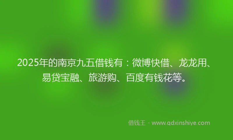 2025年的南京九五借钱有：微博快借、龙龙用、易贷宝融、旅游购、百度有钱花等。