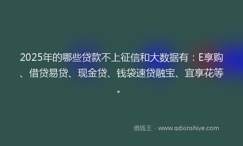 2025年的哪些贷款不上征信和大数据有：E享购、借贷易贷、现金贷、钱袋速贷融宝、宜享花等。